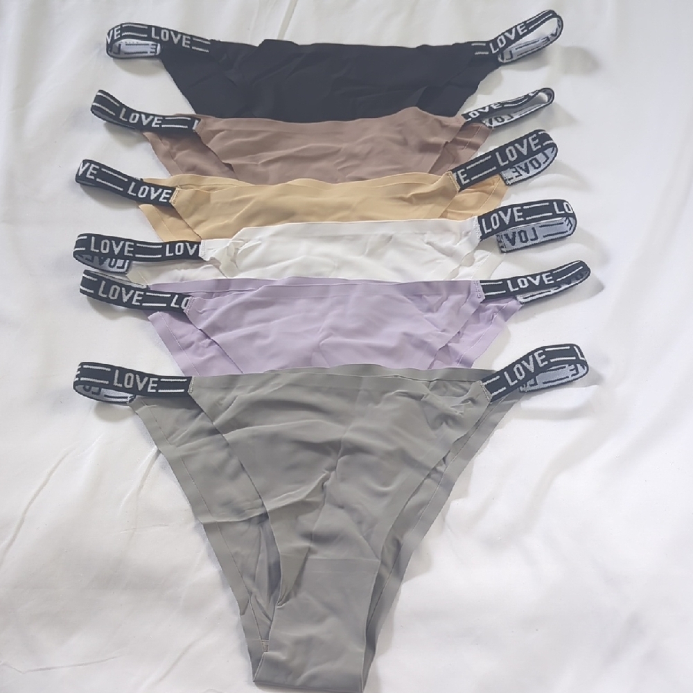 Women's Set of 6 Love Branded  Multi Colored Panties-NEW